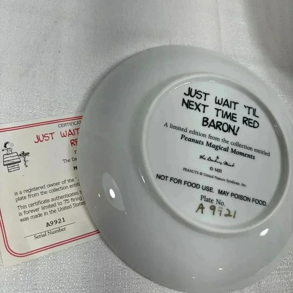 The Peanuts‎ Danbury Mint- Red Baron with Authenticity certificate Vintage plate - Picture 3 of 5